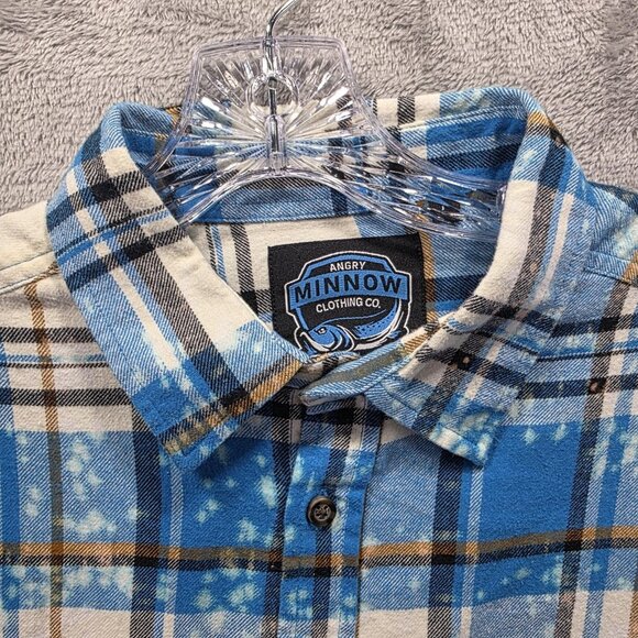 Aerosmith Shirt Mens Large Blue Plaid Flannel Angry Minnow Dream On Patch Rock - Picture 4 of 11